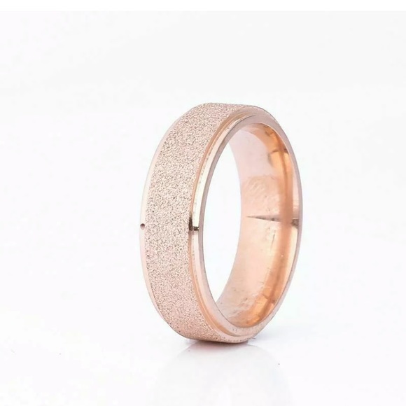 Frosted Stainless Steel Rose Gold Ring - Picture 3 of 6